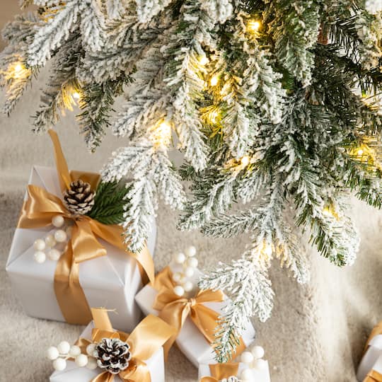 7.5ft. Pre-Lit Flocked Pencil Spruce Artificial Christmas Tree, Warm White LED Lights